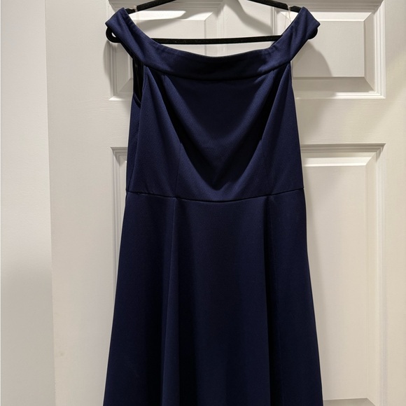 Chic Off-Shoulder Navy Midi Dress - Picture 1 of 5